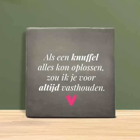 Tegeltje met tekst - Als een knuffel alles kon oplossen, zou ik je voor altijd vasthouden.